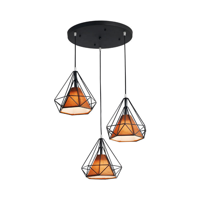 3 Lights Diamond Cage Multi Pendant Light Creative Industrial Metal Multi-Light Pendant for Restaurant Clearhalo 'Ceiling Lights' 'Modern Pendants' 'Modern' 'Pendant Lights' 'Pendants' Lighting' 2578805
