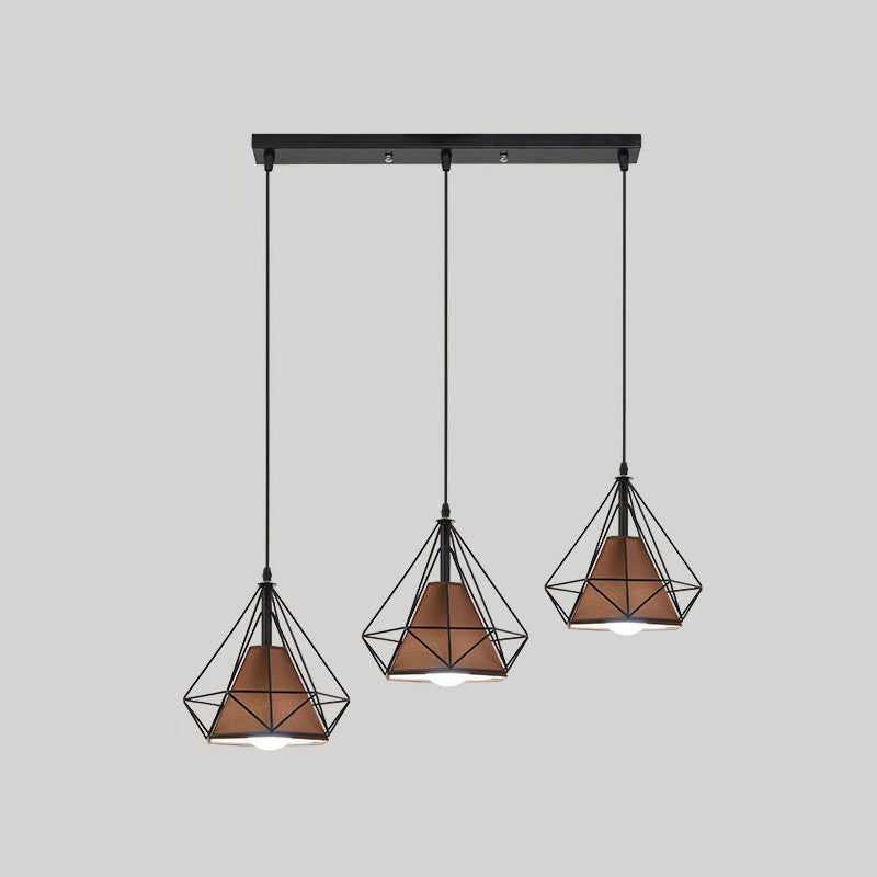 3 Lights Diamond Cage Multi Pendant Light Creative Industrial Metal Multi-Light Pendant for Restaurant Coffee Linear Clearhalo 'Ceiling Lights' 'Modern Pendants' 'Modern' 'Pendant Lights' 'Pendants' Lighting' 2578807