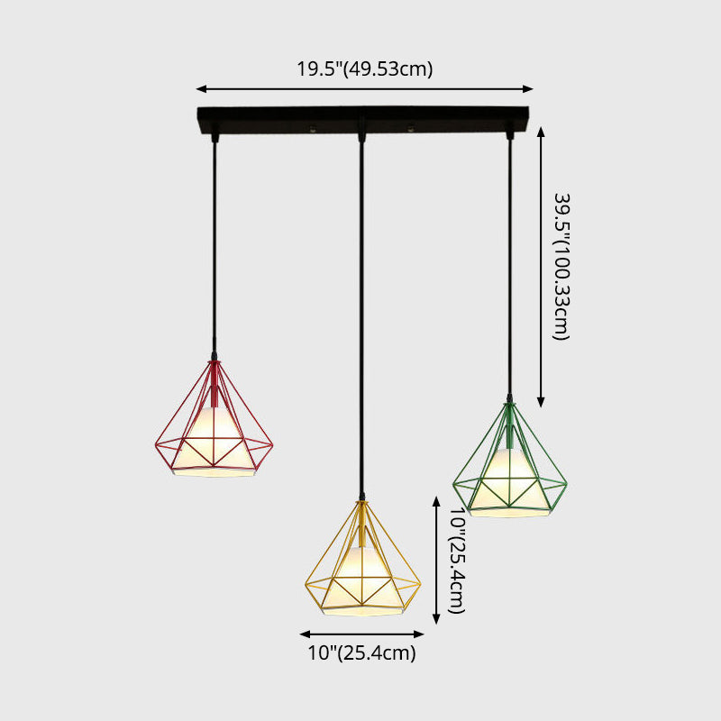 3 Lights Diamond Cage Multi Pendant Light Creative Industrial Metal Multi-Light Pendant for Restaurant Clearhalo 'Ceiling Lights' 'Modern Pendants' 'Modern' 'Pendant Lights' 'Pendants' Lighting' 2578808