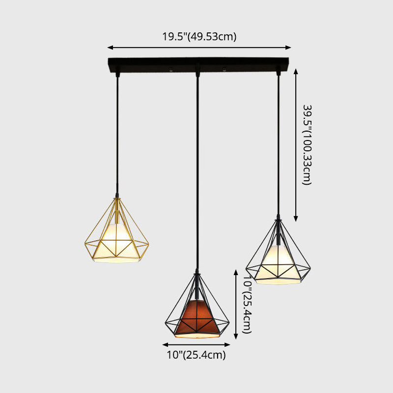 3 Lights Diamond Cage Multi Pendant Light Creative Industrial Metal Multi-Light Pendant for Restaurant Clearhalo 'Ceiling Lights' 'Modern Pendants' 'Modern' 'Pendant Lights' 'Pendants' Lighting' 2578814