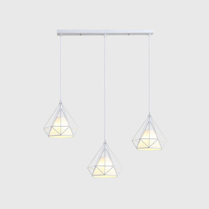 3 Lights Diamond Cage Multi Pendant Light Creative Industrial Metal Multi-Light Pendant for Restaurant White Linear Clearhalo 'Ceiling Lights' 'Modern Pendants' 'Modern' 'Pendant Lights' 'Pendants' Lighting' 2578817