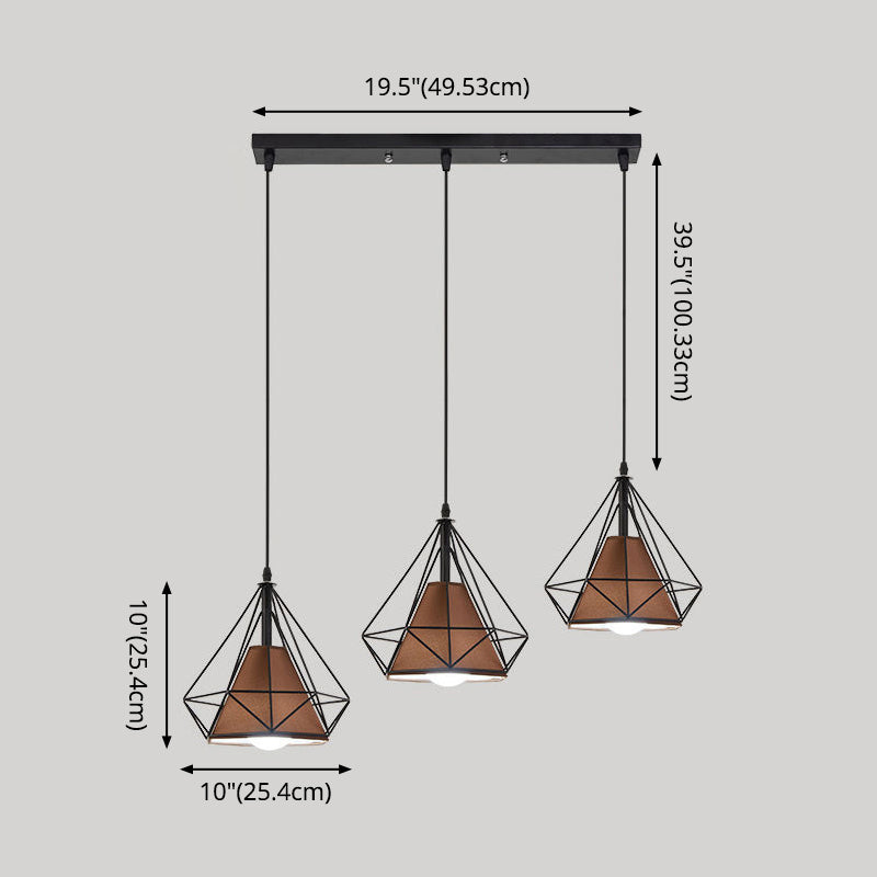 3 Lights Diamond Cage Multi Pendant Light Creative Industrial Metal Multi-Light Pendant for Restaurant Clearhalo 'Ceiling Lights' 'Modern Pendants' 'Modern' 'Pendant Lights' 'Pendants' Lighting' 2578818