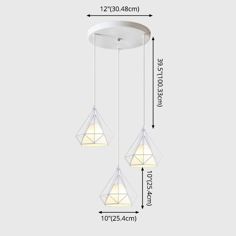 3 Lights Diamond Cage Multi Pendant Light Creative Industrial Metal Multi-Light Pendant for Restaurant Clearhalo 'Ceiling Lights' 'Modern Pendants' 'Modern' 'Pendant Lights' 'Pendants' Lighting' 2578822