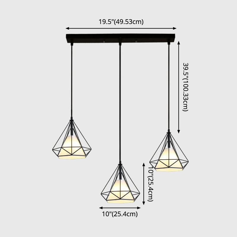 3 Lights Diamond Cage Multi Pendant Light Creative Industrial Metal Multi-Light Pendant for Restaurant Clearhalo 'Ceiling Lights' 'Modern Pendants' 'Modern' 'Pendant Lights' 'Pendants' Lighting' 2578825
