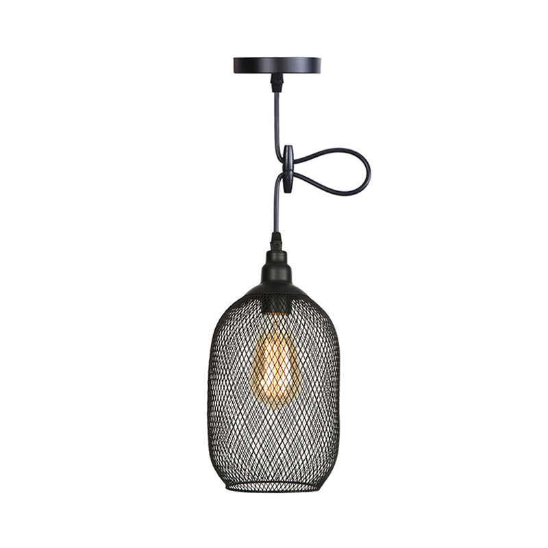 1 Light Wire Mesh Light Pendant Nordic Industrial Style Metal Hanging Lights for Bar Black Rounded Clearhalo 'Art Deco Pendants' 'Black' 'Cast Iron' 'Ceiling Lights' 'Ceramic' 'Crystal' 'Industrial Pendants' 'Industrial' 'Metal' 'Middle Century Pendants' 'Pendant Lights' 'Pendants' 'Rustic Pendants' 'Tiffany' Lighting' 2578849