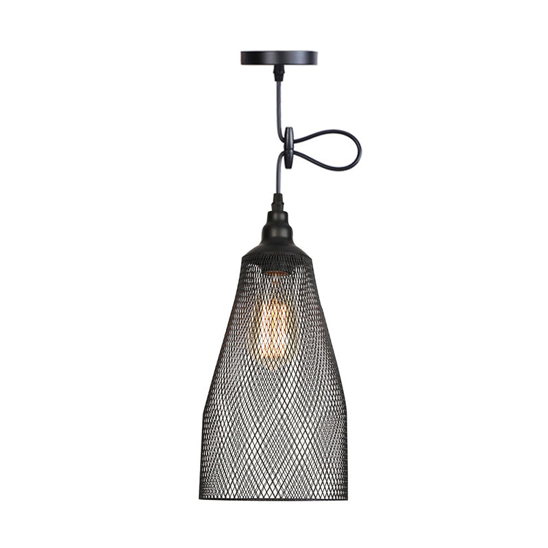 1 Light Wire Mesh Light Pendant Nordic Industrial Style Metal Hanging Lights for Bar Black Cone Clearhalo 'Art Deco Pendants' 'Black' 'Cast Iron' 'Ceiling Lights' 'Ceramic' 'Crystal' 'Industrial Pendants' 'Industrial' 'Metal' 'Middle Century Pendants' 'Pendant Lights' 'Pendants' 'Rustic Pendants' 'Tiffany' Lighting' 2578865