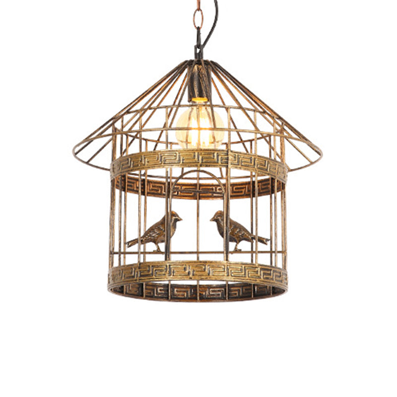 1 Light Bird Cage Ceiling Light Nordic Industrial Style Metallic Ceiling Fixture for Coffee Shop Rust Clearhalo 'Art Deco Pendants' 'Black' 'Cast Iron' 'Ceiling Lights' 'Ceramic' 'Crystal' 'Industrial Pendants' 'Industrial' 'Metal' 'Middle Century Pendants' 'Pendant Lights' 'Pendants' 'Rustic Pendants' 'Tiffany' Lighting' 2578922