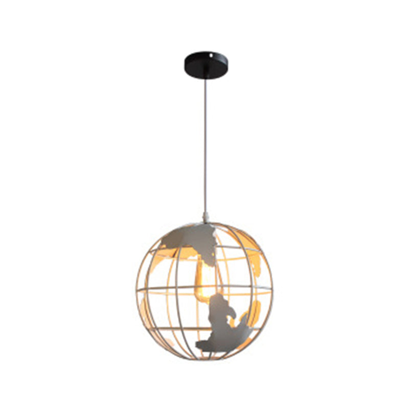 1 Light Cage Globe Ceiling Light Industrial Metallic Pendant Light for Coffee Shop White 12" Clearhalo 'Art Deco Pendants' 'Black' 'Cast Iron' 'Ceiling Lights' 'Ceramic' 'Crystal' 'Industrial Pendants' 'Industrial' 'Metal' 'Middle Century Pendants' 'Pendant Lights' 'Pendants' 'Rustic Pendants' 'Tiffany' Lighting' 2578928
