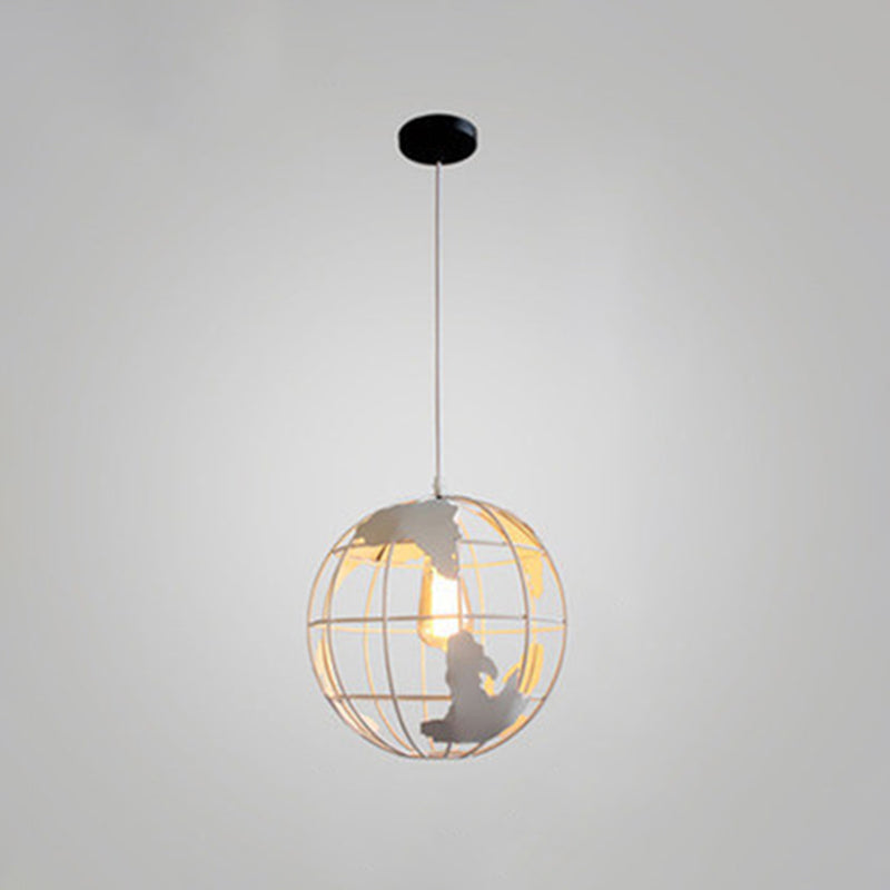 1 Light Cage Globe Ceiling Light Industrial Metallic Pendant Light for Coffee Shop White 8" Clearhalo 'Art Deco Pendants' 'Black' 'Cast Iron' 'Ceiling Lights' 'Ceramic' 'Crystal' 'Industrial Pendants' 'Industrial' 'Metal' 'Middle Century Pendants' 'Pendant Lights' 'Pendants' 'Rustic Pendants' 'Tiffany' Lighting' 2578929