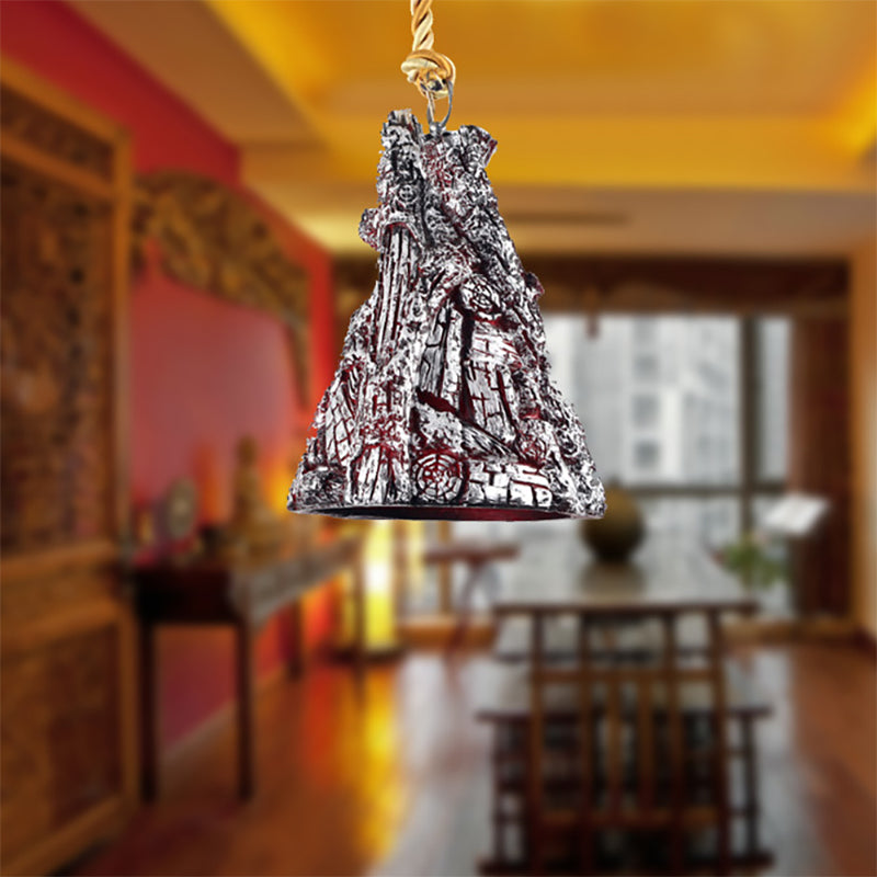 Silver Tapered Shade Hanging Lamp Antique Stylish 1 Head Resin Pendant Light Fixture with Charcoal Design Silver Clearhalo 'Ceiling Lights' 'Industrial Pendants' 'Industrial' 'Middle Century Pendants' 'Pendant Lights' 'Pendants' 'Tiffany' Lighting' 257897