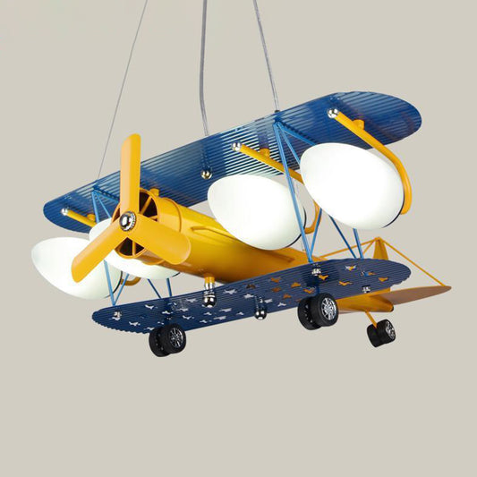 Airplane Pendant Lighting Fixtures Cartoon Glass and Metal Hanging Pendant for Children Bedroom 5 Blue Clearhalo 'Ceiling Lights' 'Lighting' 'Pendant Lights' 2579021