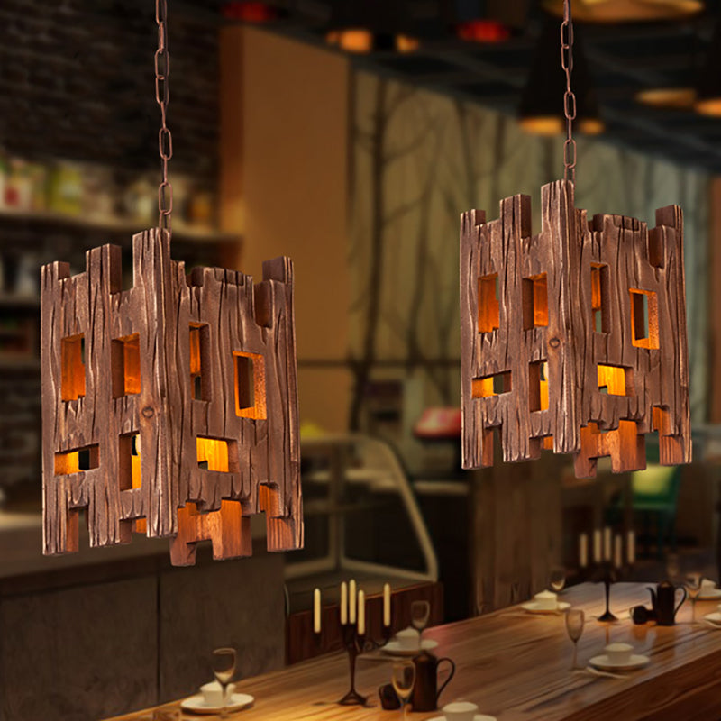 Wooden Rectangular Pendant Lamp Country Style 1 Bulb Brown Hanging Light Fixture with Adjustable Chain Clearhalo 'Ceiling Lights' 'Industrial Pendants' 'Industrial' 'Middle Century Pendants' 'Pendant Lights' 'Pendants' 'Tiffany' Lighting' 257910