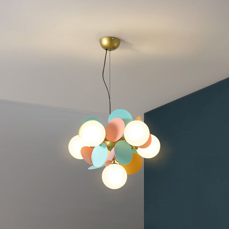 Balloon Hanging Light Fixtures Cartoon Metallic Drop Pendant with Glass Shade for Bedroom 6 Blue-Orange Clearhalo 'Ceiling Lights' 'Pendant Lights' 'Pendants' Lighting' 2579104