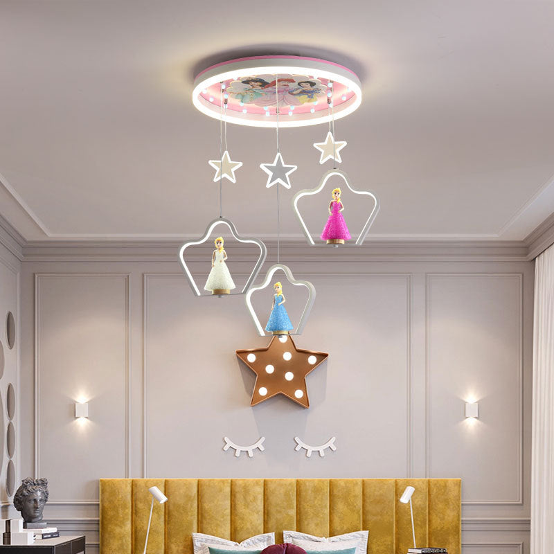 Princess Hanging Pendant Light Cartoon LED Acrylic Suspension Lamp for Girls Bedroom Pink Clearhalo 'Ceiling Lights' 'Pendant Lights' 'Pendants' Lighting' 2579145