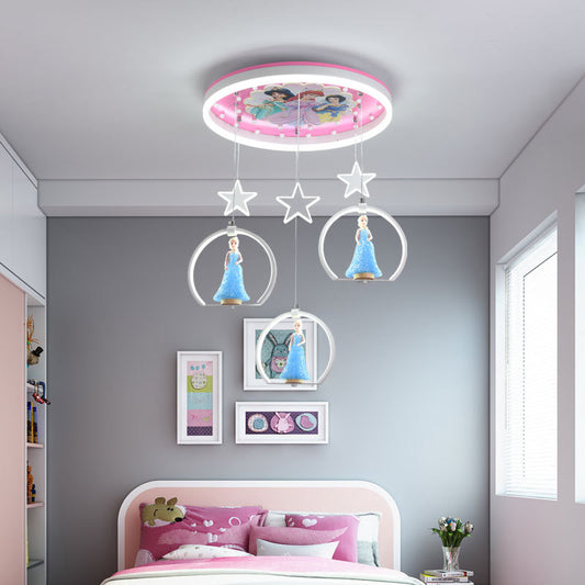 Princess Hanging Pendant Light Cartoon LED Acrylic Suspension Lamp for Girls Bedroom Pink-Blue Clearhalo 'Ceiling Lights' 'Pendant Lights' 'Pendants' Lighting' 2579146