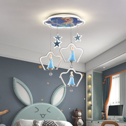 Princess Hanging Pendant Light Cartoon LED Acrylic Suspension Lamp for Girls Bedroom Blue Clearhalo 'Ceiling Lights' 'Pendant Lights' 'Pendants' Lighting' 2579147