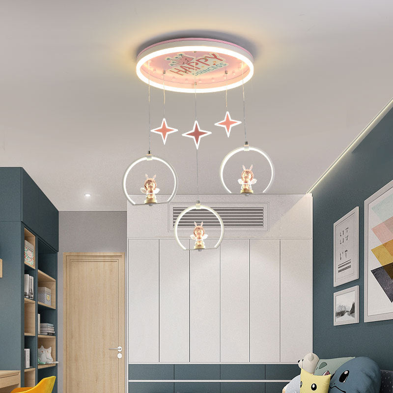 Princess Hanging Pendant Light Cartoon LED Acrylic Suspension Lamp for Girls Bedroom Light Pink Clearhalo 'Ceiling Lights' 'Pendant Lights' 'Pendants' Lighting' 2579148