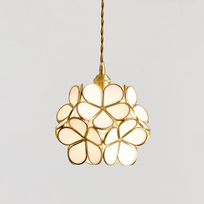 1 Light Flower Hanging Ceiling Light Nordic Style Metallic Down Lighting Pendant for Restaurant White Clearhalo 'Ceiling Lights' 'Glass shade' 'Glass' 'Pendant Lights' 'Pendants' Lighting' 2579152