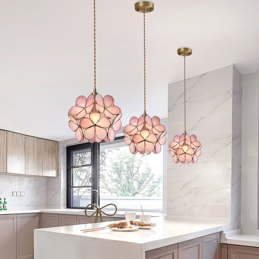 1 Light Flower Hanging Ceiling Light Nordic Style Metallic Down Lighting Pendant for Restaurant Clearhalo 'Ceiling Lights' 'Glass shade' 'Glass' 'Pendant Lights' 'Pendants' Lighting' 2579153