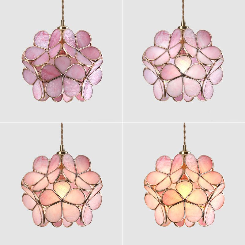 1 Light Flower Hanging Ceiling Light Nordic Style Metallic Down Lighting Pendant for Restaurant Clearhalo 'Ceiling Lights' 'Glass shade' 'Glass' 'Pendant Lights' 'Pendants' Lighting' 2579157