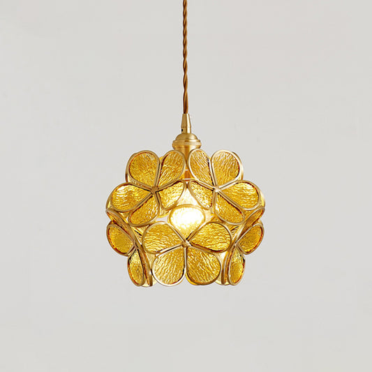 1 Light Flower Hanging Ceiling Light Nordic Style Metallic Down Lighting Pendant for Restaurant Tan Clearhalo 'Ceiling Lights' 'Glass shade' 'Glass' 'Pendant Lights' 'Pendants' Lighting' 2579158