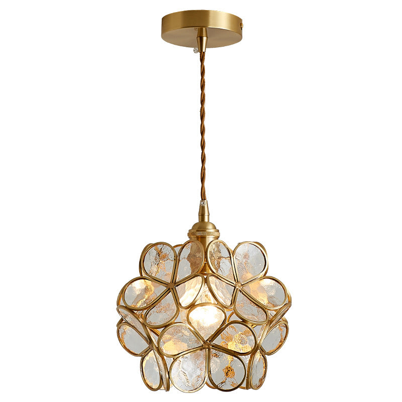 1 Light Flower Hanging Ceiling Light Nordic Style Metallic Down Lighting Pendant for Restaurant Clearhalo 'Ceiling Lights' 'Glass shade' 'Glass' 'Pendant Lights' 'Pendants' Lighting' 2579159
