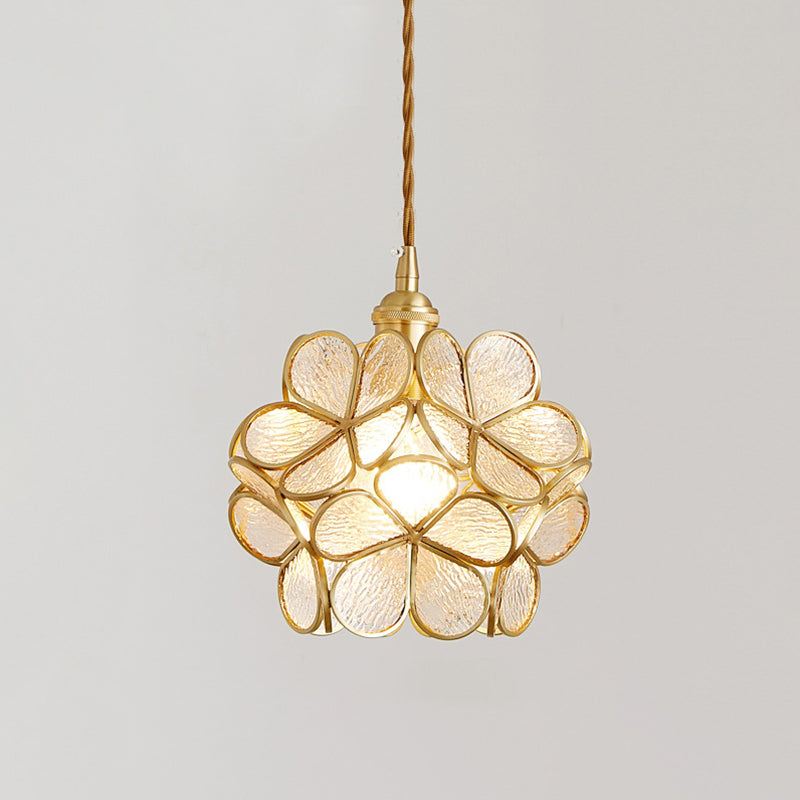 1 Light Flower Hanging Ceiling Light Nordic Style Metallic Down Lighting Pendant for Restaurant Clear Clearhalo 'Ceiling Lights' 'Glass shade' 'Glass' 'Pendant Lights' 'Pendants' Lighting' 2579160