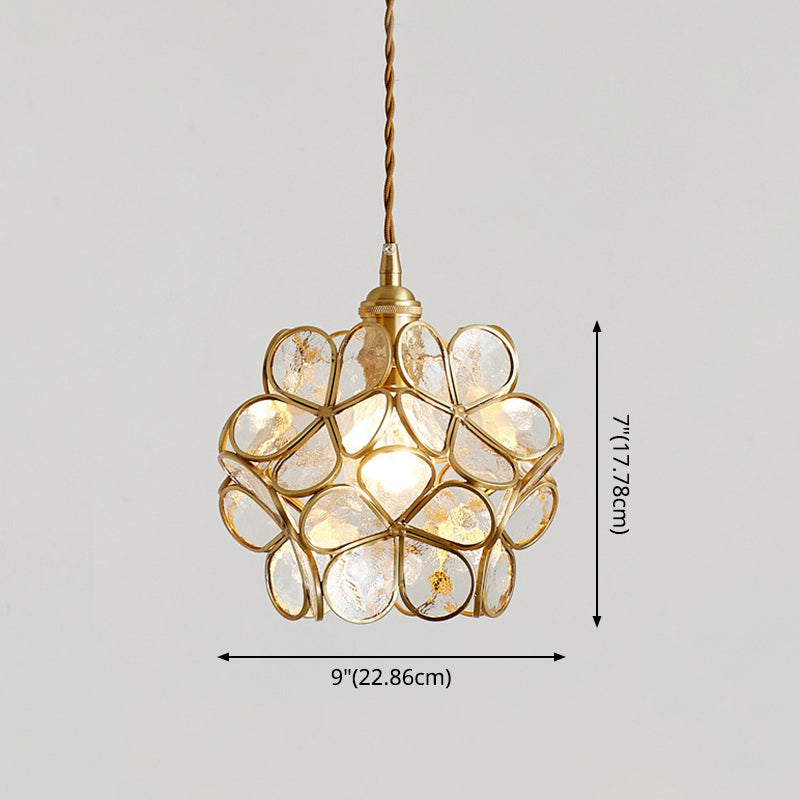 1 Light Flower Hanging Ceiling Light Nordic Style Metallic Down Lighting Pendant for Restaurant Clearhalo 'Ceiling Lights' 'Glass shade' 'Glass' 'Pendant Lights' 'Pendants' Lighting' 2579161