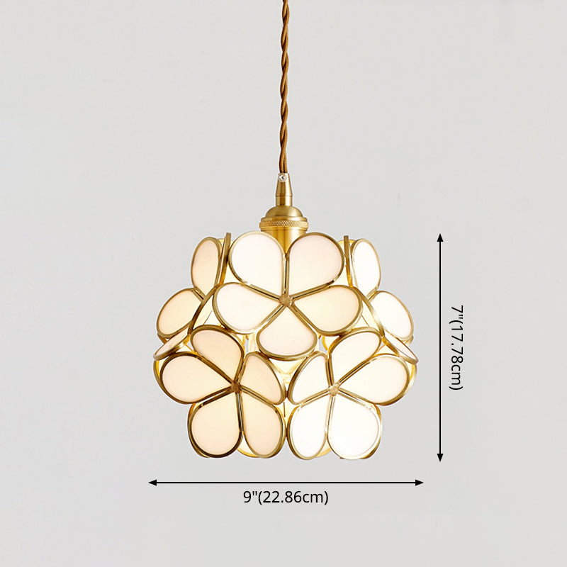 1 Light Flower Hanging Ceiling Light Nordic Style Metallic Down Lighting Pendant for Restaurant Clearhalo 'Ceiling Lights' 'Glass shade' 'Glass' 'Pendant Lights' 'Pendants' Lighting' 2579163