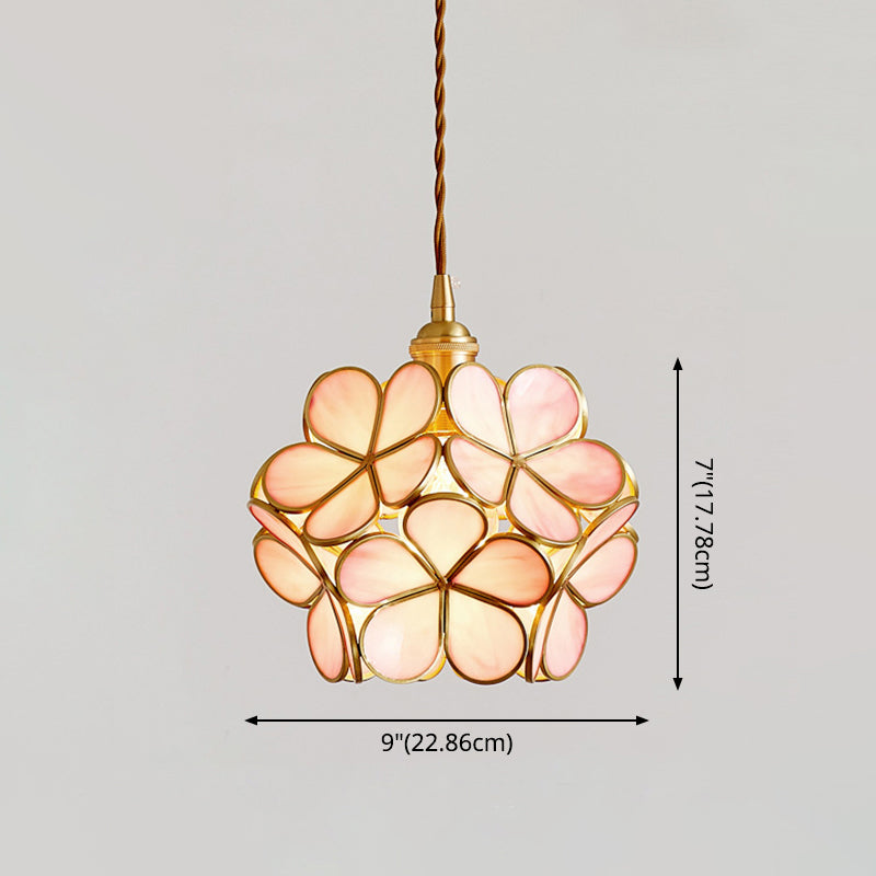 1 Light Flower Hanging Ceiling Light Nordic Style Metallic Down Lighting Pendant for Restaurant Clearhalo 'Ceiling Lights' 'Glass shade' 'Glass' 'Pendant Lights' 'Pendants' Lighting' 2579164