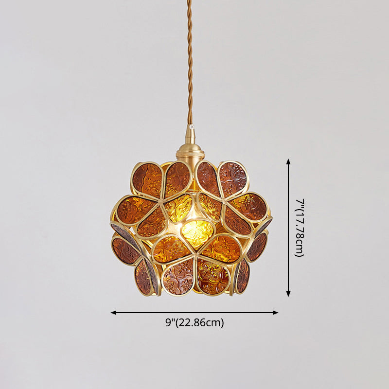 1 Light Flower Hanging Ceiling Light Nordic Style Metallic Down Lighting Pendant for Restaurant Clearhalo 'Ceiling Lights' 'Glass shade' 'Glass' 'Pendant Lights' 'Pendants' Lighting' 2579165