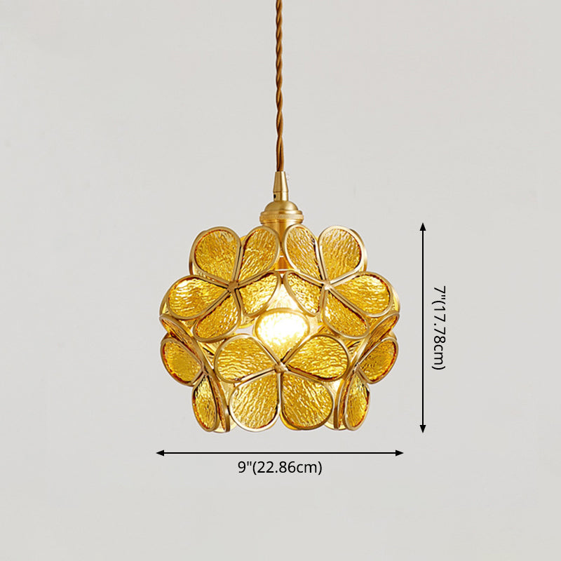1 Light Flower Hanging Ceiling Light Nordic Style Metallic Down Lighting Pendant for Restaurant Clearhalo 'Ceiling Lights' 'Glass shade' 'Glass' 'Pendant Lights' 'Pendants' Lighting' 2579166