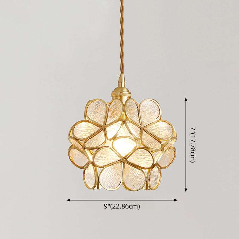 1 Light Flower Hanging Ceiling Light Nordic Style Metallic Down Lighting Pendant for Restaurant Clearhalo 'Ceiling Lights' 'Glass shade' 'Glass' 'Pendant Lights' 'Pendants' Lighting' 2579167