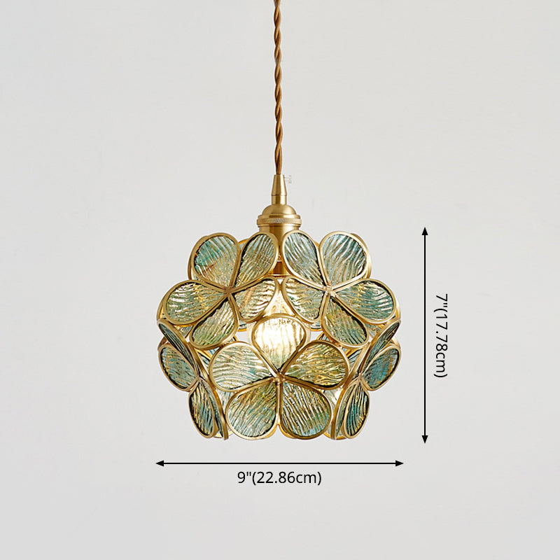 1 Light Flower Hanging Ceiling Light Nordic Style Metallic Down Lighting Pendant for Restaurant Clearhalo 'Ceiling Lights' 'Glass shade' 'Glass' 'Pendant Lights' 'Pendants' Lighting' 2579168