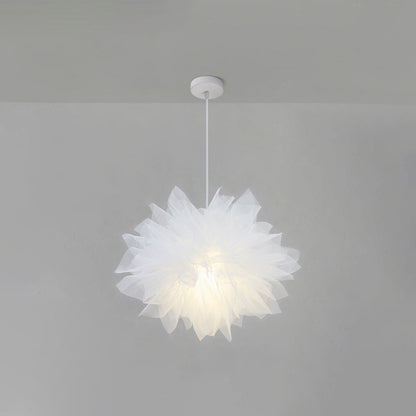 1 Light Flower Pendant Lighting Fixtures Nordic Style Fabric Hanging Ceiling Light for Bedroom White 18" Clearhalo 'Ceiling Lights' 'Pendant Lights' 'Pendants' Lighting' 2579206