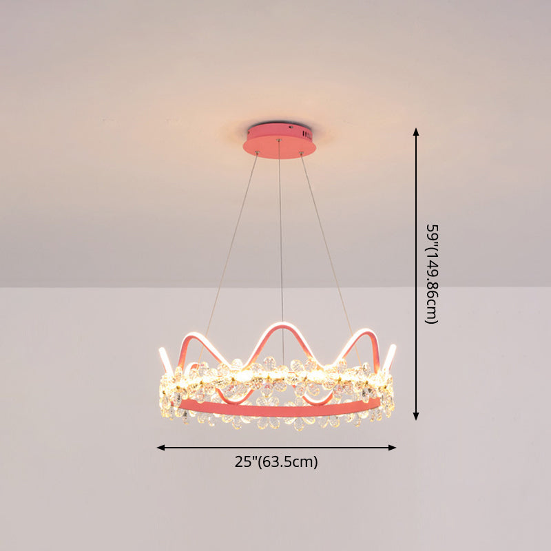 1 Light Crown Hanging Pendant Light Nordic Style Crystal Suspended Lighting Fixture for Living Room Clearhalo 'Ceiling Lights' 'Pendant Lights' 'Pendants' Lighting' 2579229