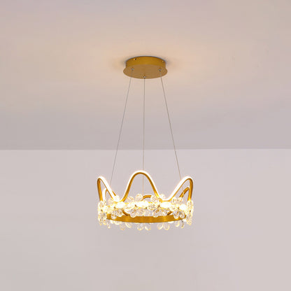 1 Light Crown Hanging Pendant Light Nordic Style Crystal Suspended Lighting Fixture for Living Room Gold 17" Warm Clearhalo 'Ceiling Lights' 'Pendant Lights' 'Pendants' Lighting' 2579245