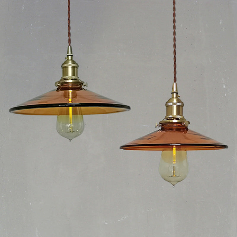 Brown 1 Light Pendant Retro Glass Shade Pan Pendant Light Fixtures for Living Room Clearhalo 'Ceiling Lights' 'Glass shade' 'Glass' 'Industrial Pendants' 'Industrial' 'Middle Century Pendants' 'Pendant Lights' 'Pendants' 'Tiffany' Lighting' 2579255