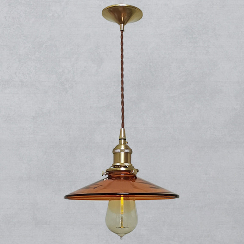Brown 1 Light Pendant Retro Glass Shade Pan Pendant Light Fixtures for Living Room Tan 8.5" Clearhalo 'Ceiling Lights' 'Glass shade' 'Glass' 'Industrial Pendants' 'Industrial' 'Middle Century Pendants' 'Pendant Lights' 'Pendants' 'Tiffany' Lighting' 2579256