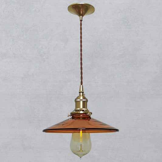 Brown 1 Light Pendant Retro Glass Shade Pan Pendant Light Fixtures for Living Room Tan 8.5" Clearhalo 'Ceiling Lights' 'Glass shade' 'Glass' 'Industrial Pendants' 'Industrial' 'Middle Century Pendants' 'Pendant Lights' 'Pendants' 'Tiffany' Lighting' 2579256