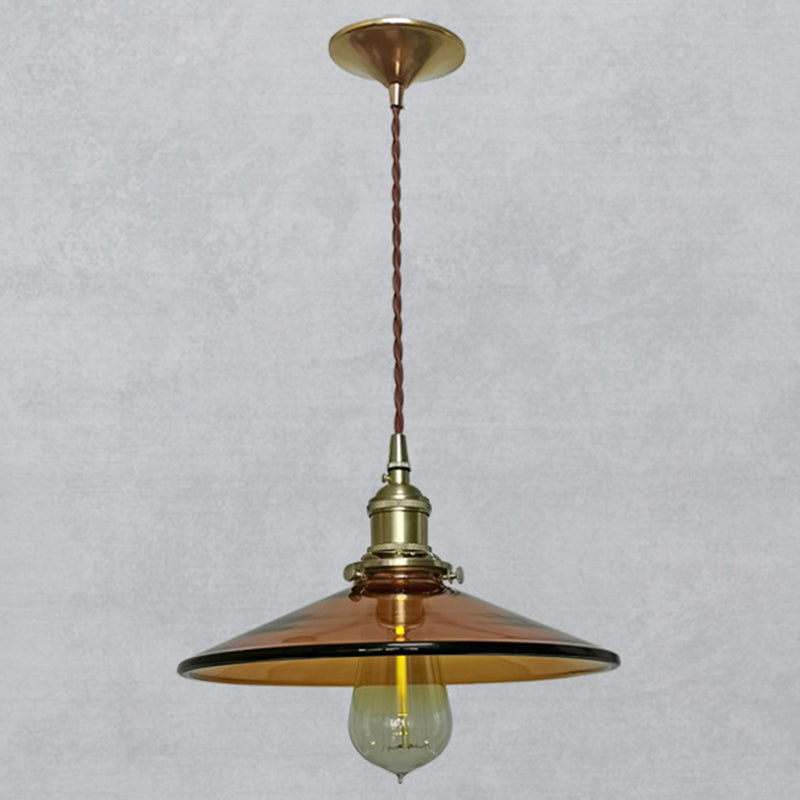 Brown 1 Light Pendant Retro Glass Shade Pan Pendant Light Fixtures for Living Room Tan 9.5" Clearhalo 'Ceiling Lights' 'Glass shade' 'Glass' 'Industrial Pendants' 'Industrial' 'Middle Century Pendants' 'Pendant Lights' 'Pendants' 'Tiffany' Lighting' 2579257