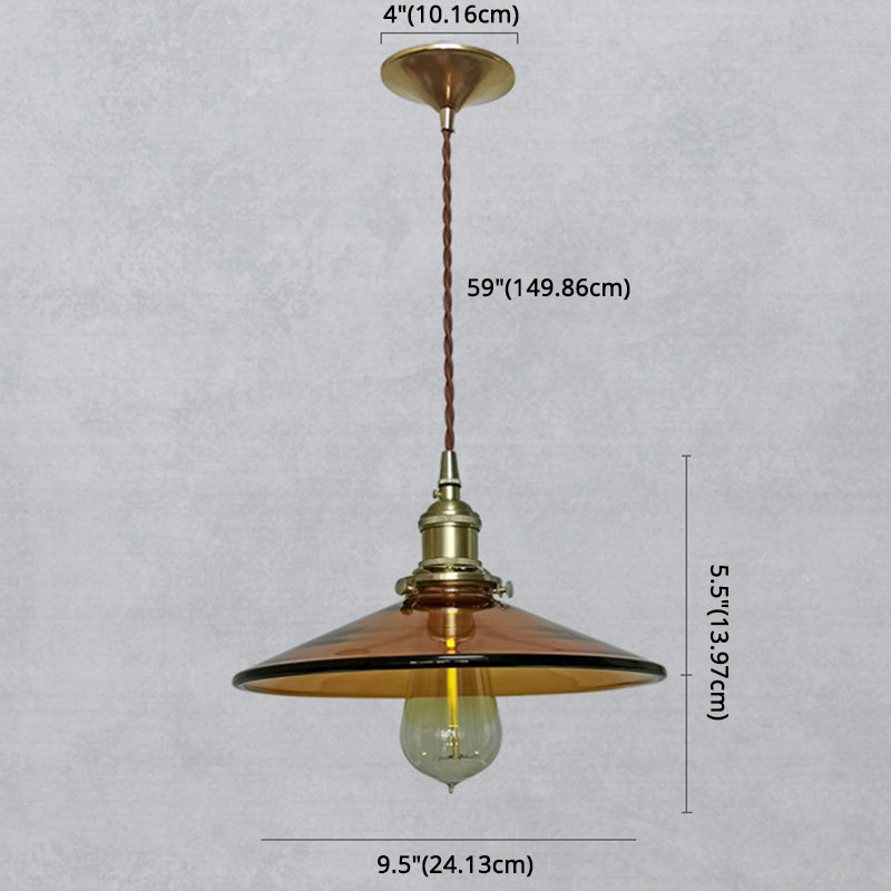 Brown 1 Light Pendant Retro Glass Shade Pan Pendant Light Fixtures for Living Room Clearhalo 'Ceiling Lights' 'Glass shade' 'Glass' 'Industrial Pendants' 'Industrial' 'Middle Century Pendants' 'Pendant Lights' 'Pendants' 'Tiffany' Lighting' 2579263