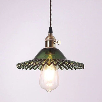 1-Light Scalloped Pendant Lamp Retro Industrial Style Lotus Glass Restaurant Hanging Lamp Green Clearhalo 'Ceiling Lights' 'Glass shade' 'Glass' 'Industrial Pendants' 'Industrial' 'Middle Century Pendants' 'Pendant Lights' 'Pendants' 'Tiffany' Lighting' 2579271