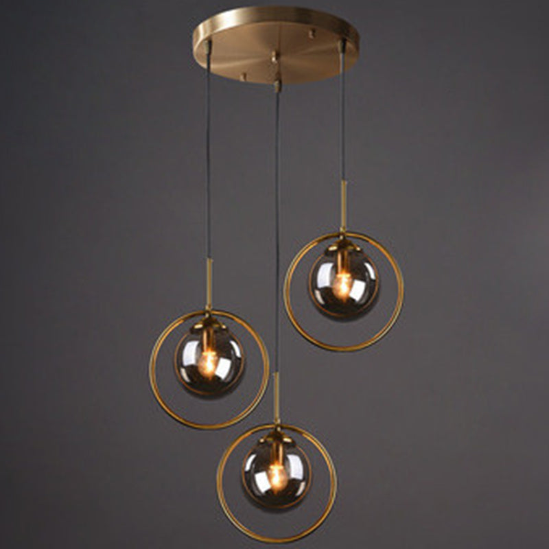 Mid-Century Design Globe Hanging Lamp Glass Shade with Metal Ring For Bedroom Clearhalo 'Ceiling Lights' 'Glass shade' 'Glass' 'Modern Pendants' 'Modern' 'Pendant Lights' 'Pendants' Lighting' 2579306