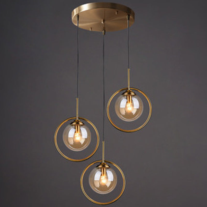 Mid-Century Design Globe Hanging Lamp Glass Shade with Metal Ring For Bedroom Clearhalo 'Ceiling Lights' 'Glass shade' 'Glass' 'Modern Pendants' 'Modern' 'Pendant Lights' 'Pendants' Lighting' 2579309