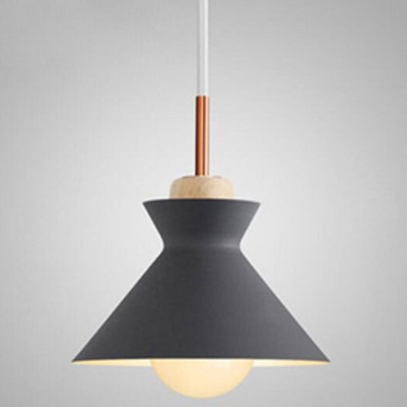 1-Light Wooden Top Pendant Lamp Nordic Modern Style Metal Restaurant Hanging Lamp Grey 10" Clearhalo 'Ceiling Lights' 'Modern Pendants' 'Modern' 'Pendant Lights' 'Pendants' Lighting' 2579370