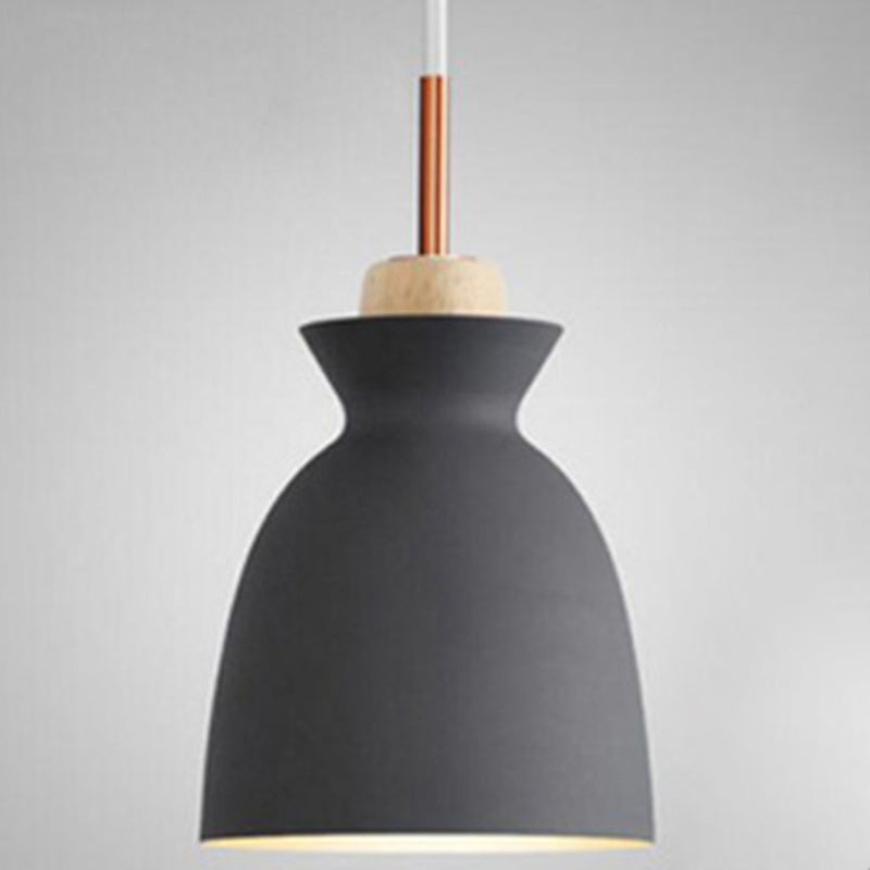 1-Light Wooden Top Pendant Lamp Nordic Modern Style Metal Restaurant Hanging Lamp Grey 7.5" Clearhalo 'Ceiling Lights' 'Modern Pendants' 'Modern' 'Pendant Lights' 'Pendants' Lighting' 2579372