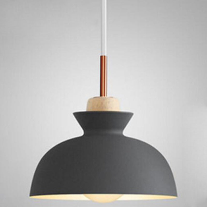 1-Light Wooden Top Pendant Lamp Nordic Modern Style Metal Restaurant Hanging Lamp Grey 11" Clearhalo 'Ceiling Lights' 'Modern Pendants' 'Modern' 'Pendant Lights' 'Pendants' Lighting' 2579373