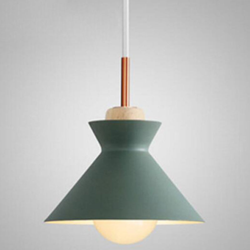 1-Light Wooden Top Pendant Lamp Nordic Modern Style Metal Restaurant Hanging Lamp Green 10" Clearhalo 'Ceiling Lights' 'Modern Pendants' 'Modern' 'Pendant Lights' 'Pendants' Lighting' 2579376
