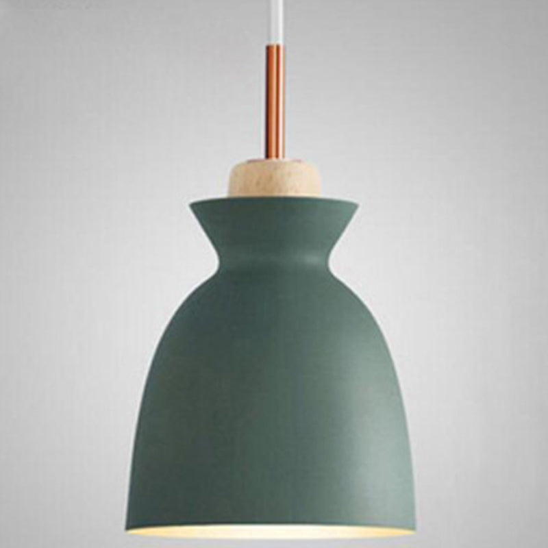 1-Light Wooden Top Pendant Lamp Nordic Modern Style Metal Restaurant Hanging Lamp Green 7.5" Clearhalo 'Ceiling Lights' 'Modern Pendants' 'Modern' 'Pendant Lights' 'Pendants' Lighting' 2579378